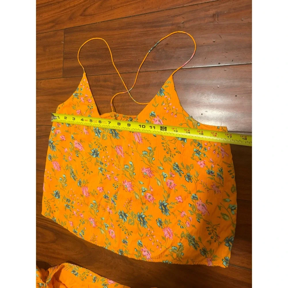 Anthropologie Orange Floral 2 Piece Set Cami Top Size 4 Wrap Midi Skirt Size 6